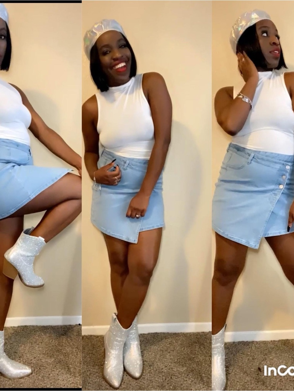 Light Blue Denim Wrap Mini Skirt - Women